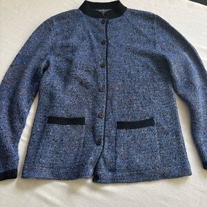 South Cotton Hand Loomed Navy Blue Textured Cardigan Sweater L